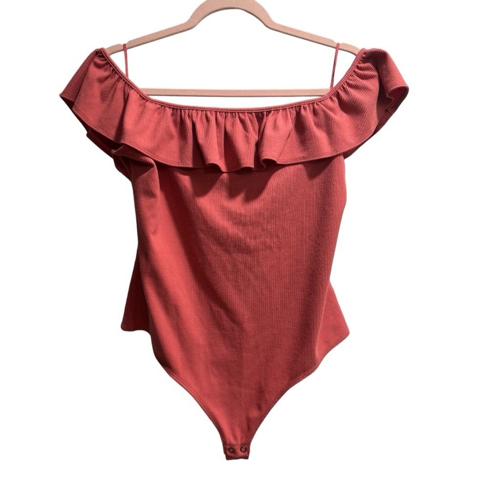 Express Bodysuit,‎ On or Off the Shoulder, Salmon Colored, size Large EUC
